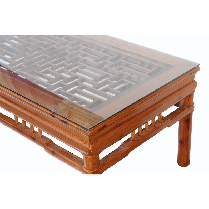 Rectangular Glass Top Coffee Table With Chinese Old Windows Panel Design n397E image 8