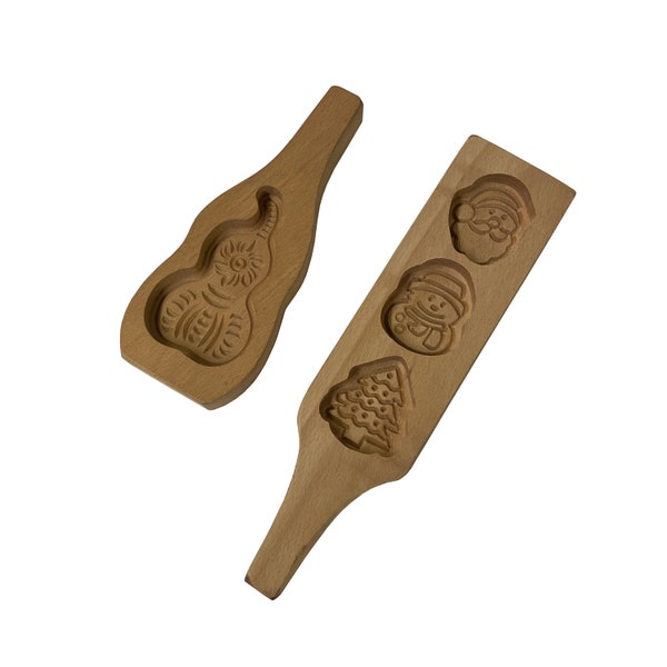 2 Pieces Wood Santa Tree Gourd Pattern Cake Soap Mold Board ws2441E