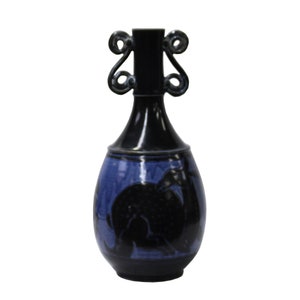 Chinese Ware Black Blue Glaze Ceramic Jar Vase Display Art cs5653E