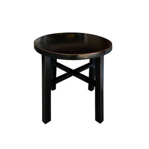 Asian Black Lacquer Round Top Cross 4 Legs Center Side Table Stand cs7624E image 2