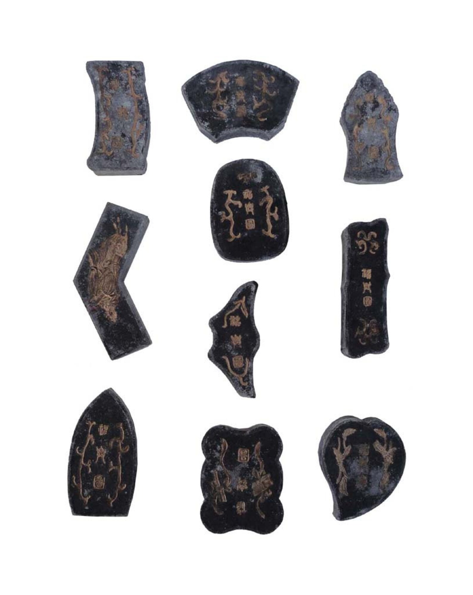 Set of 12 Calligraphic Ink Stone With Deity Statue Two Side Carving ...