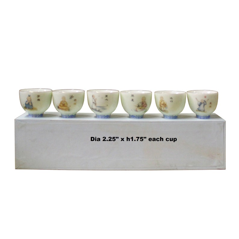 Chinese Off White Kid Lohon Graphic Porcelain Handmade Tea Cup 6 pieces Set ws592E image 6
