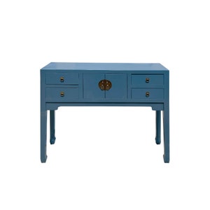 47 Chinese Pastel Venice Blue 4 Drawers Slim Narrow Foyer Side Table cs7596BE image 2