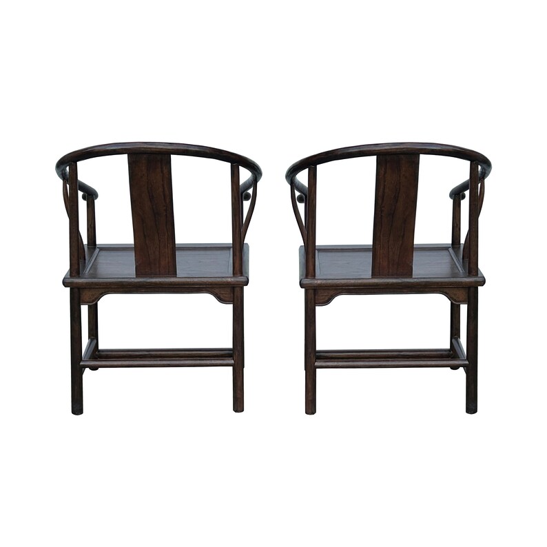 Pair Chinese Around Horseshoes-Back Brown Stain Armchairs ws3584E image 3