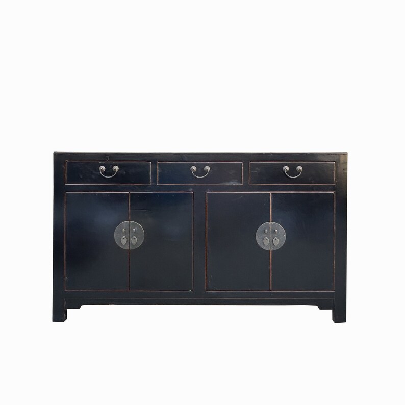 Oriental Black Lacquer Sideboard Buffet Table TV Console Cabinet cs7719E image 1