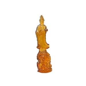 Orange Crystal Glass Standing Ru Yi Bodhisattva Kwan Yin Statue ws3661E