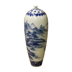 Chinese Blue White Porcelain Scenery Graphic Tiny Mouth Vase ws1108E image 4