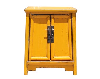 Chinese Rustic Distressed Yellow A Shape End Table Nightstand cs5710E