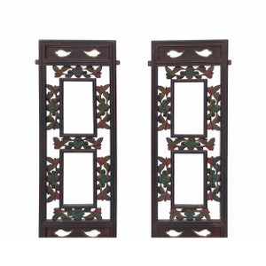 Pair Chinese Vintage Restored Wood Brown Flower Carving Wall Hanging Art cs6968E image 4