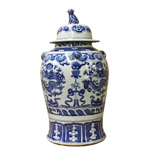 Chinese Blue & White Double Dragon Theme Porcelain Large General Jar cs3593E image 1