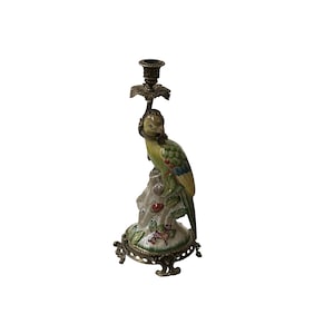 Vintage handgemachte Keramik Papagei Figur Kandelaber Kerzenhalter ws3885E