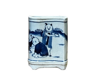 Chinese Blue White Porcelain Oriental Scenery Wave Shape Small Vase ws2984E