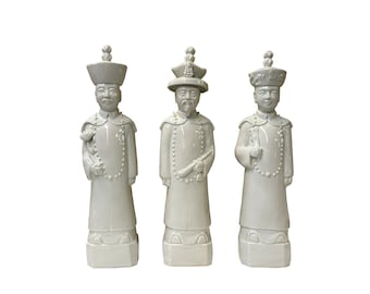 15" Chinese White 3 Standing Ching Qing Emperor Kings Figure Set ws3709E