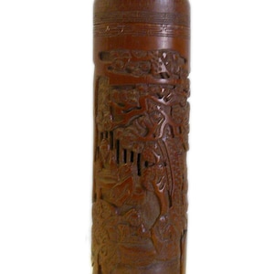 Chinese Bamboo Carved Scenery Column Shape Container cs695-13E