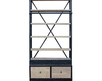 Iron Frame Driftwood Shelves Industrial Bookcase Display Cabinet cs5414E