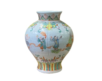 Chinese Oriental Eight Immortals Off White Beige Color Ceramic Vase ws2000E