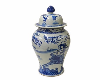 青白磁の風景画陶器壺 School_Chinese_-