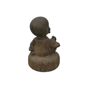 Oriental Gray Stone Little Lohon Monk Drawing Book Statue ws3636E image 7