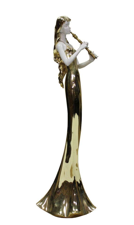 Gold White Flute Lady Fiber Glass Decor Figure s1849-5S Gold White Flute Lady Fiber Glass Decor Figure s1849-5S
