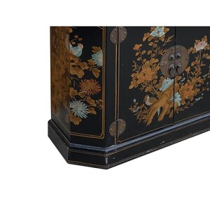 Oriental Black Veneer Flower Birds Graphic Slim Side Table Cabinet cs7800E image 7