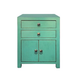 Chinese Distressed Turquoise Green 2 Drawers End Table Nightstand cs7420E image 2