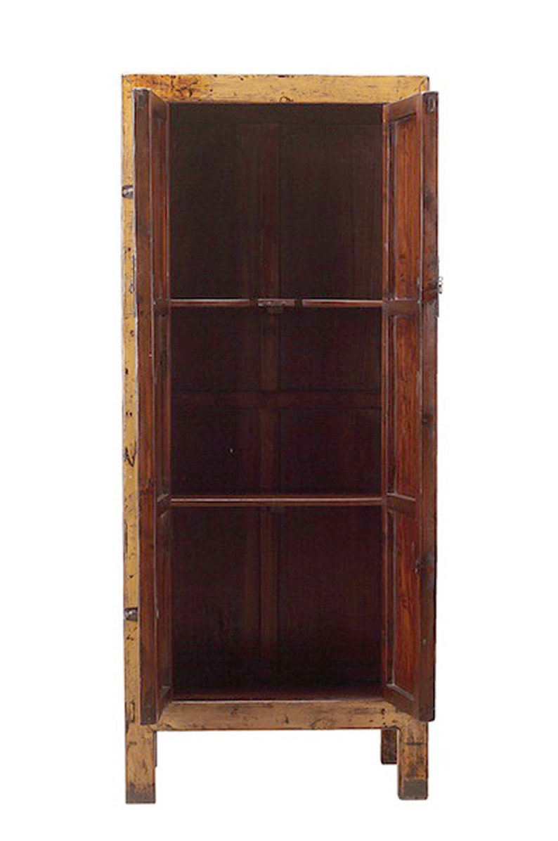 Chinese Vintage Hardware Yellow Brown Tall Stoarge Cabinet cs1293E