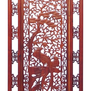 Chinese Oriental Rectangular Vertical Birds Wood Wall Panel cs1362-2E image 1