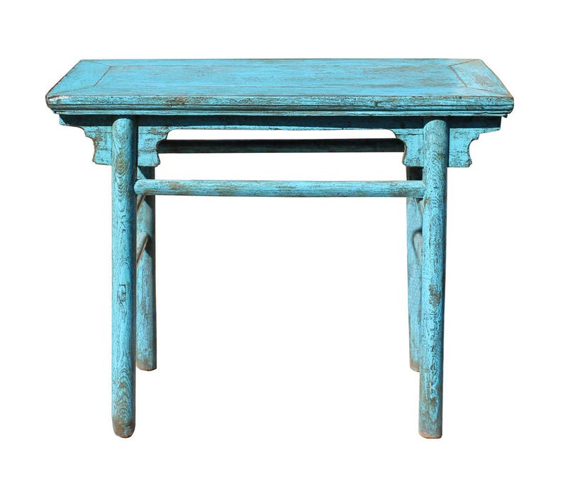Chinese Rustic Rough Wood Distressed Blue Side Table Cs2728e Image 0