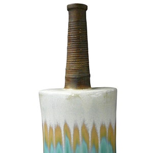 Modern Oval Shape Flat Tall Neck Ceramic Turquoise Bamboo Decor Vase ss980E image 3