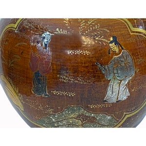 Chinoiseries Golden Graphic Brown Lacquer Fat Round Jar Shape Display ws3428AE image 8
