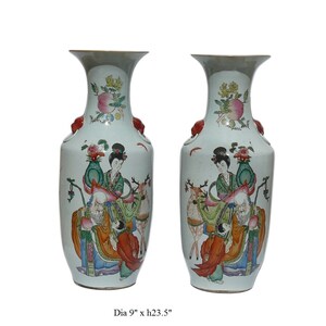 Pair Vintage Chinese Porcelain Oriental Scenery Vases cs651E image 5