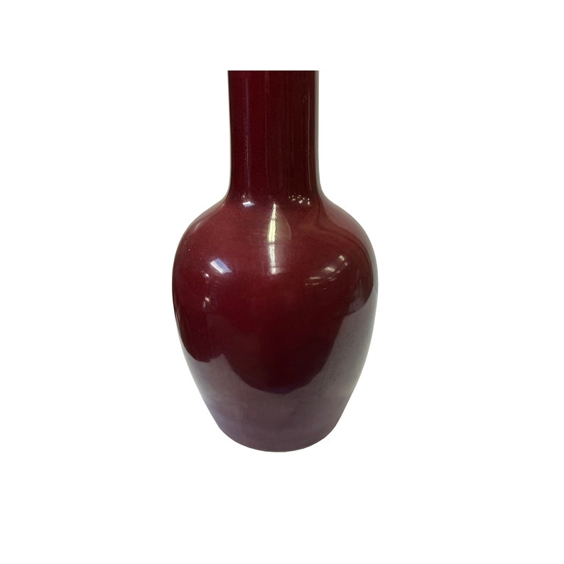 Chinese Vintage Brick Red Round Long Neck Porcelain Art Vase ws3405E image 4