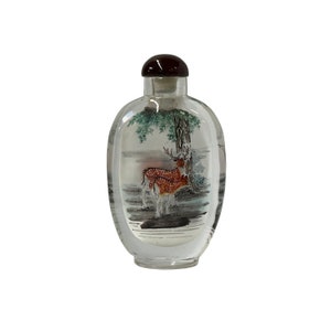 Chinese Inside Oriental Tree Deers Graphic Glass Art Bottle ws4169E