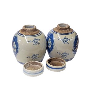Pair Blue White Small Oriental Double Kids Porcelain Ginger Jars ws1378E image 4