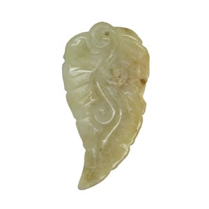 Hand Carved Chinese Natural Jade Pixiu On Leaf Pendant Fengshui Figure n484E