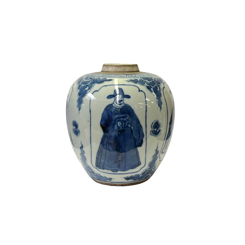 Oriental Noble Men Small Blue White Porcelain Ginger Jar ws3332E image 3