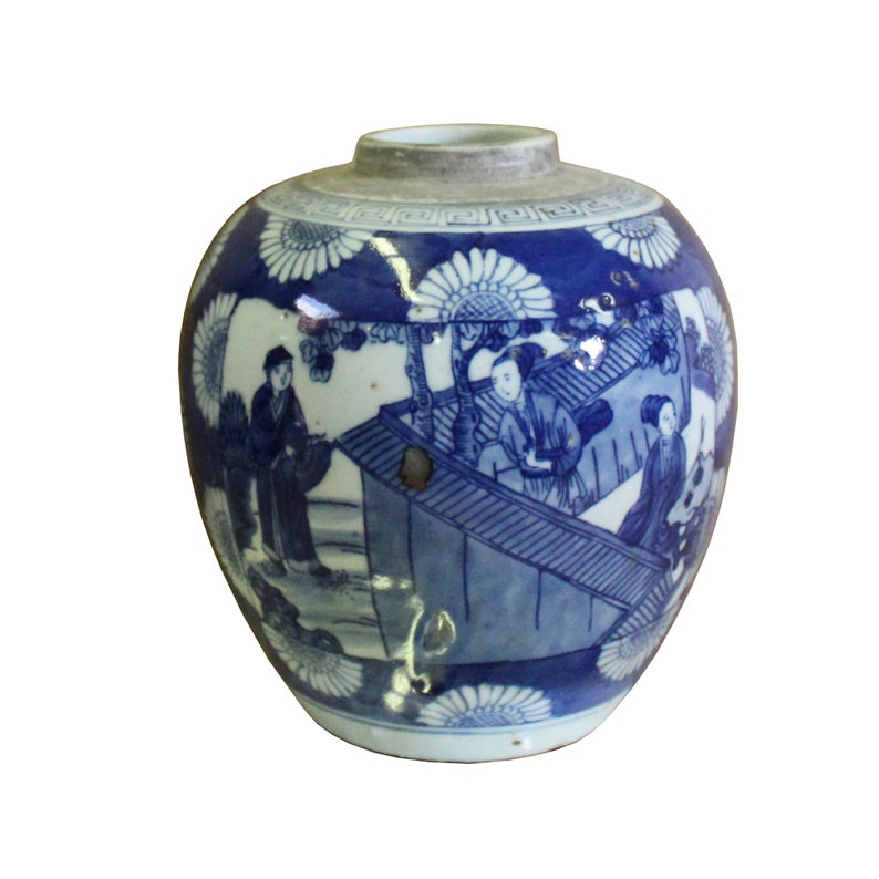 Chinese Oriental Handpaint Small Blue White Porcelain Ginger Jar ws515E image 1