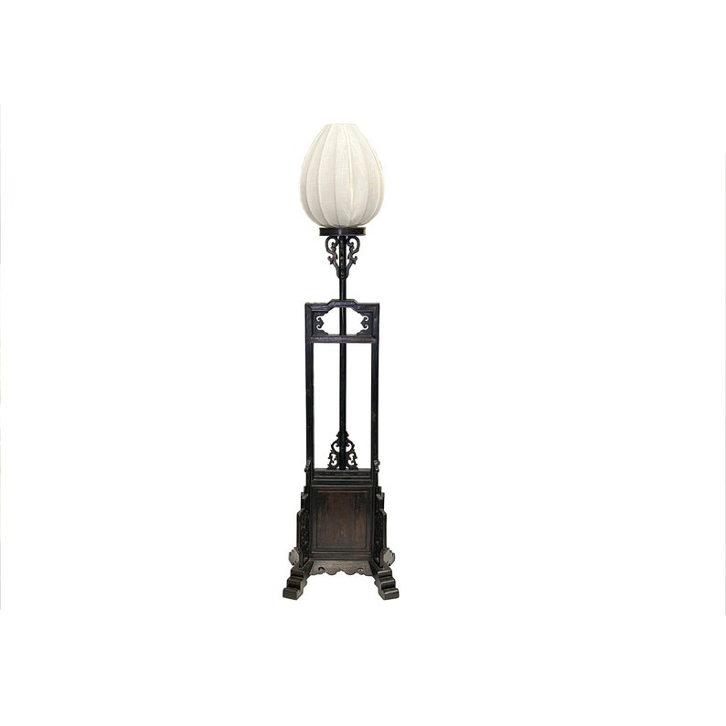 Vintage Chinese Brown Wood Floor Lamp Flower Vase Carving Base ws3765E image 7