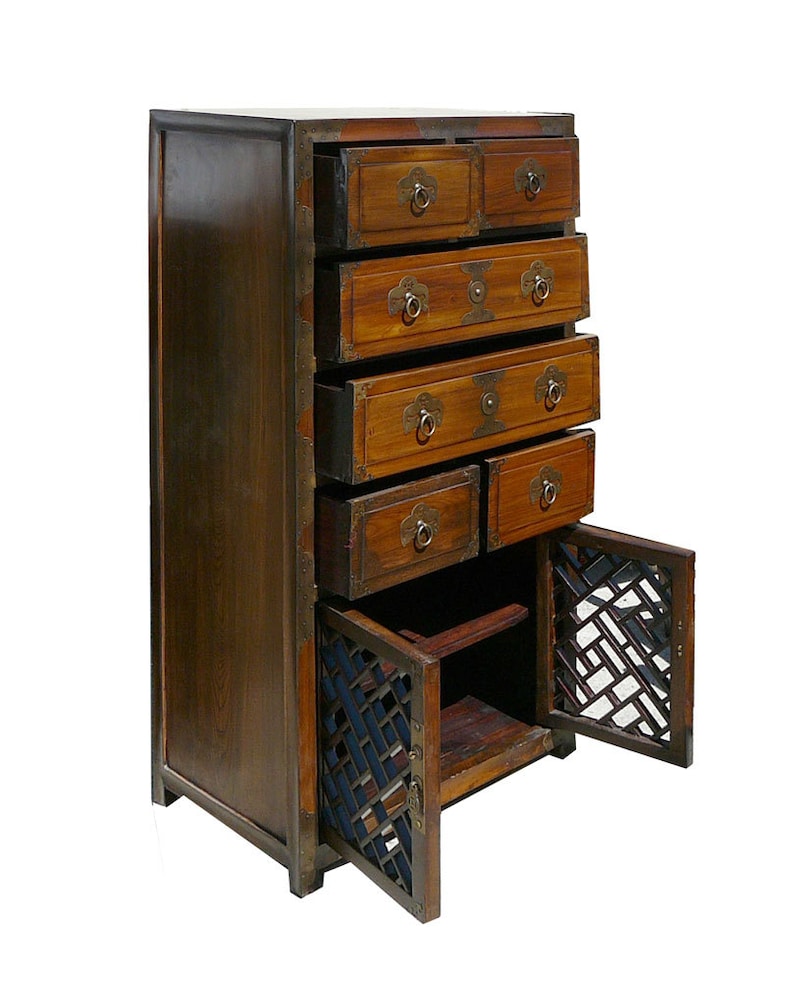 Korean Brass Hardware Accent Dresser Storage Side Cabinet wk2905E