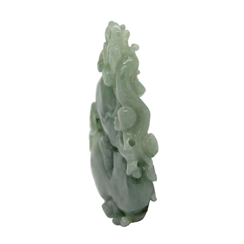 Jade Pendant With Dragon On Gourd Stepping On Money, Roots and Leaf n414E image 5