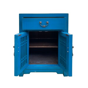 Distressed Bright Bice Blue Shutter Doors End Table Nightstand cs7495E image 5