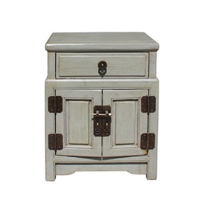 Chinese Distressed Light Gray Metal Hardware End Table Nightstand cs3917E image 1