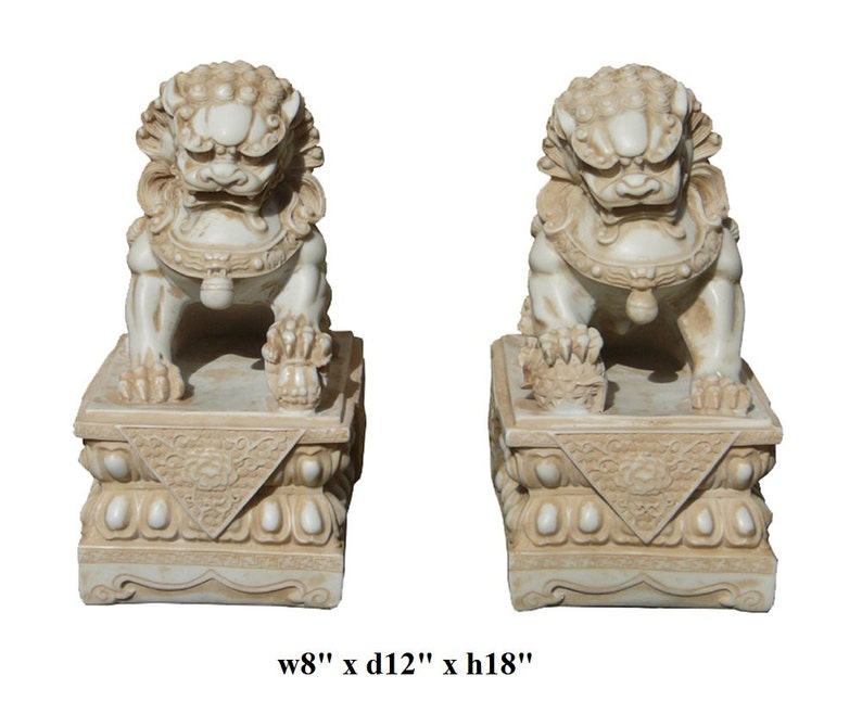 Pair Chinese Off White Marble Like Fengshui Foo Dogs cs1289E image 5