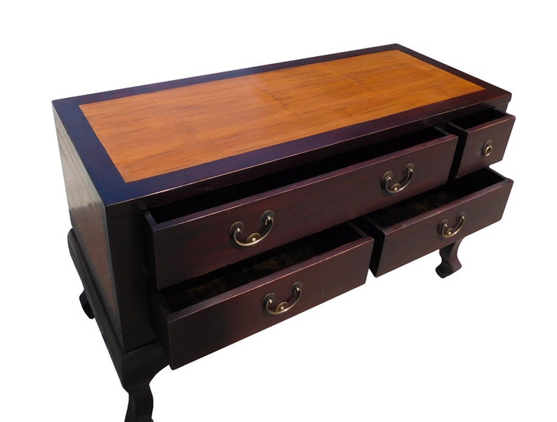 Chinese Brown Light Bamboo Top Dresser Drawer Cabinet Table cs1339E