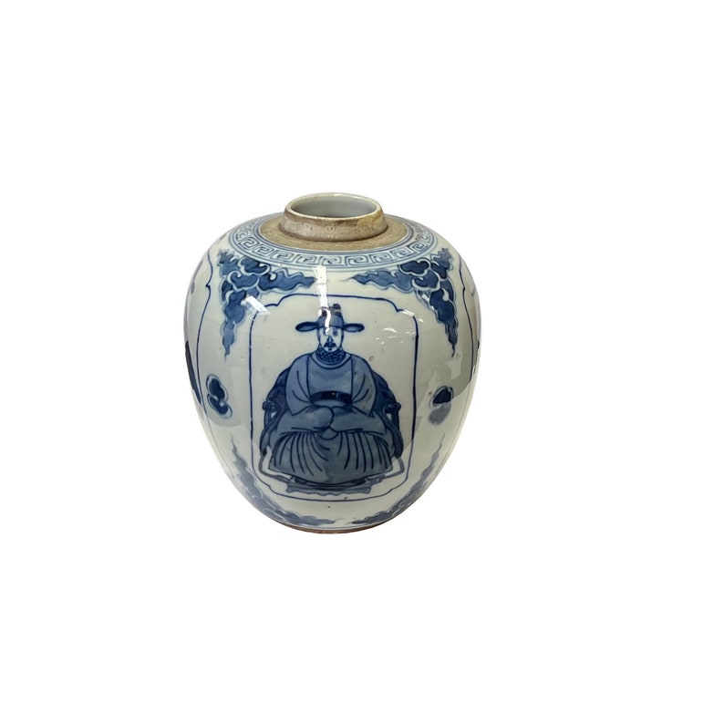 Oriental Noble Men Small Blue White Porcelain Ginger Jar ws3332E image 4