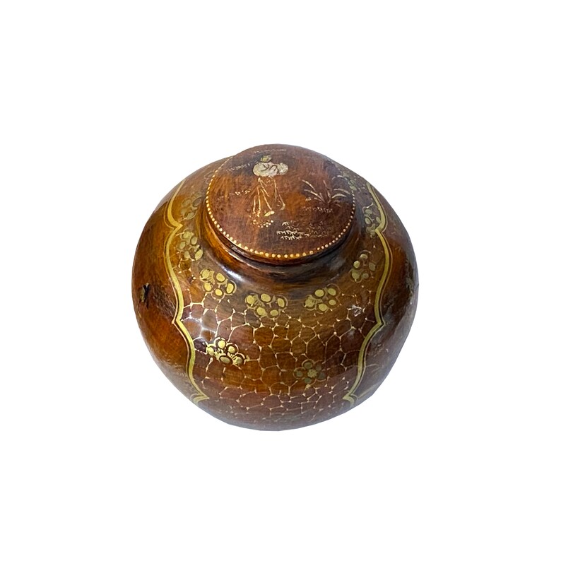 Chinoiseries Golden Graphic Brown Lacquer Fat Round Jar Shape Display ws3428AE image 3