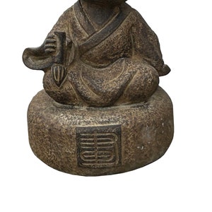 Oriental Gray Stone Little Lohon Monk Drawing Book Statue ws3636E image 6