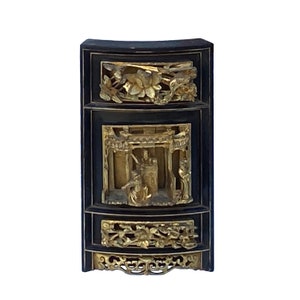 Vintage Chinese 3D Golden Lacquer Wood Carving Opera Scene Wall Panel ws2521E