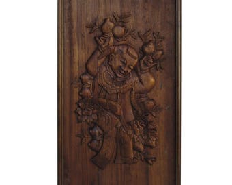 Chinese Handcarved Relief Kid Peach Motif Wall Panel Art cs782E