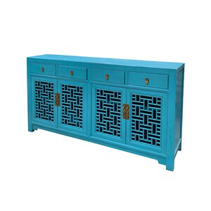Asian Pastel Blue Shutter Doors Hardware Sideboard Credenza Console Cabinet cs7522E image 3